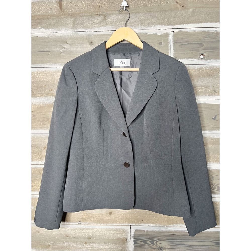 Le Suit 2-Button Front Long-Sleeve Gray Blazer Jacket Size 8